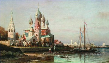 Procesión de Pascua en Yaroslavl 1863 Alexey Bogolyubov escenas de la ciudad del paisaje urbano Pinturas al óleo